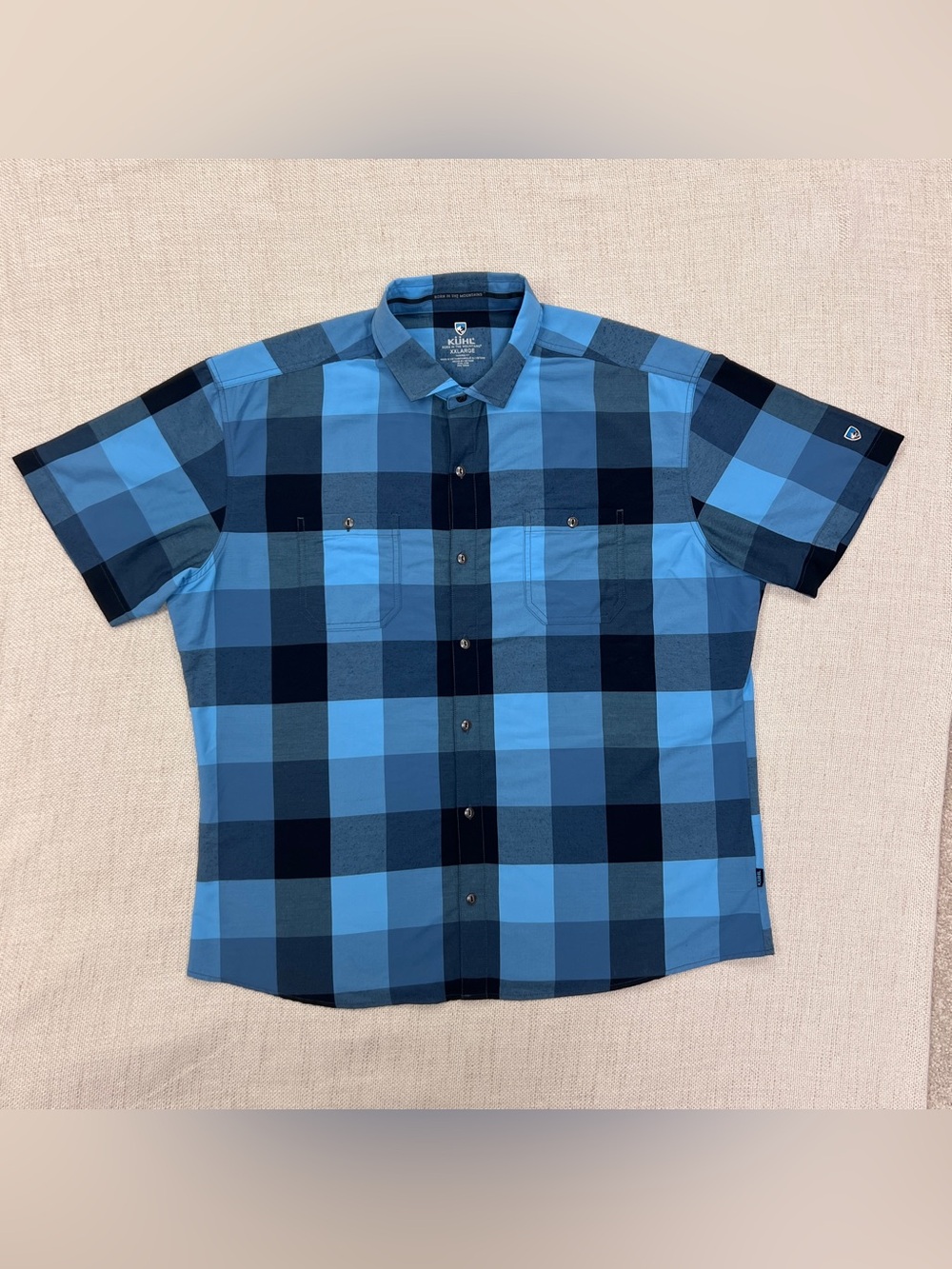 KÜHL Short Sleeve Button Up Shirt Blue Buffalo Plaid XXL Style 7383
